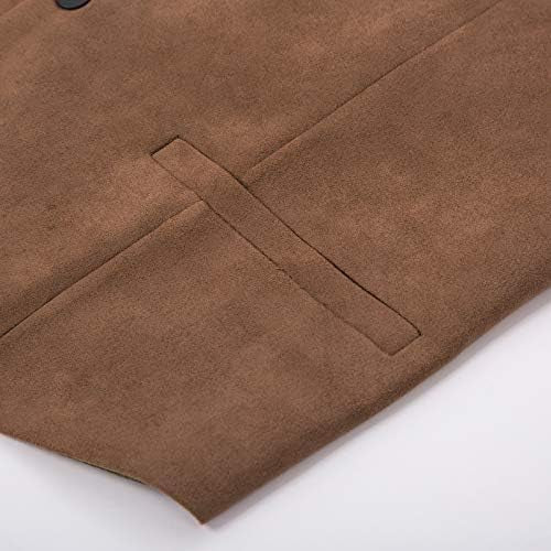 PJ PAUL JONES Mens Suede Leather Suit Vest Casual Western Vest Jacket Slim Fit Vests Waistcoat Brown M