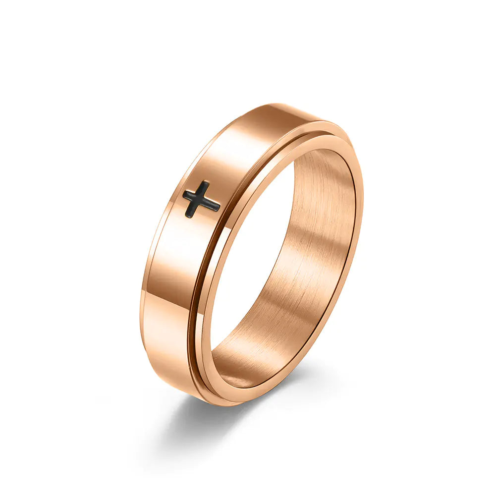 Minimalist Cross Rotatable Stainless Steel Ring
