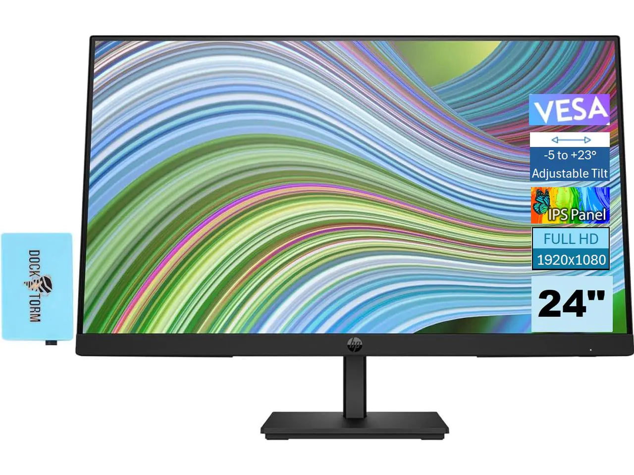 HP P24 G5 Monitor 64X66AA#ABA Bundle with Docztorm Dock 24" FHD IPS (1920x1080) 75Hz Display DisplayPort HDMI 1.4 VGA VESA Mount (100x100 mm) Ideal for Home & Business Black (2024 Latest Model)