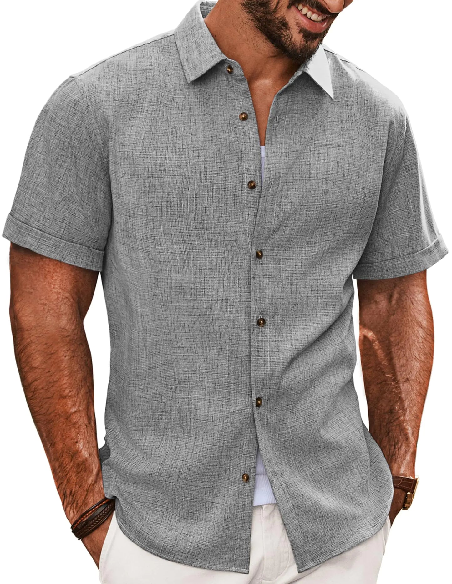 PJ PAUL JONES Mens Green Shirts Button Down Short Sleeve Shirt Casual Lightwieght Shirts Wrinklefree