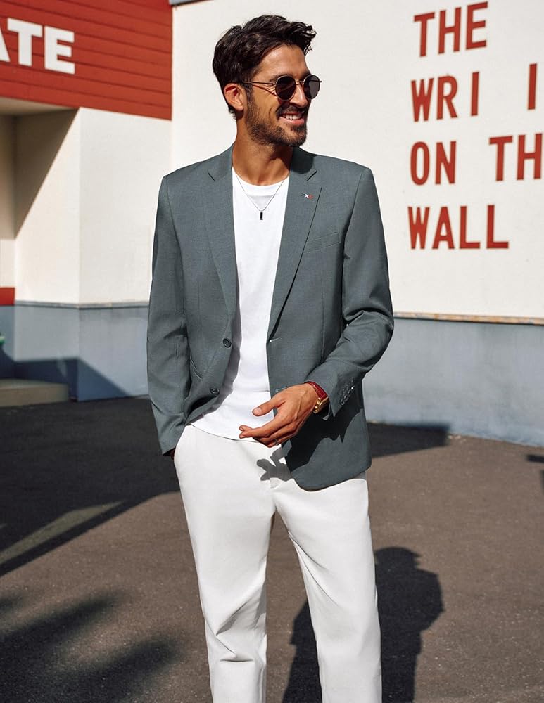 PJ PAUL JONES Mens Blazers and Sport Coats Lightweight Casual Two Buttons Sports Coat Notch Lapels Business Grey M