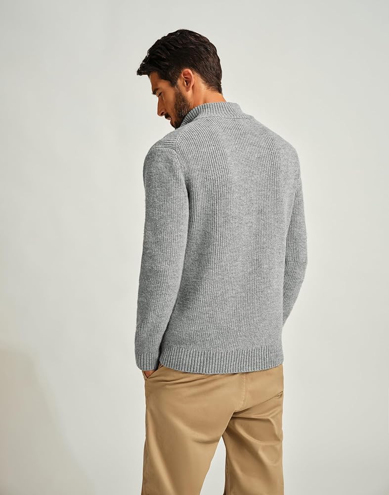 PJ PAUL JONES Mens Full Zip Up Cardigan Sweater Warm Cozy Stand Collar Sweater Light Grey S