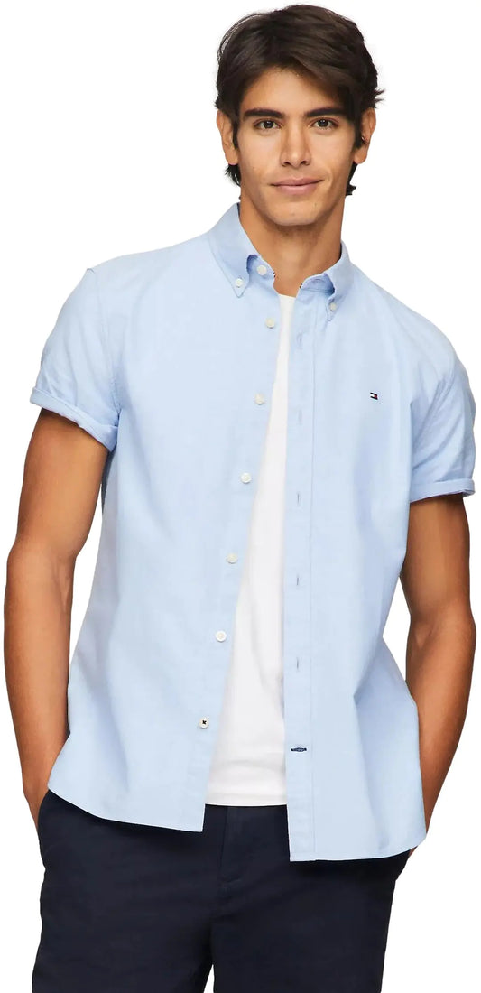 Tommy Hilfiger Mens Short Sleeve Regular Fit Stretch Oxford Shirt Provence M
