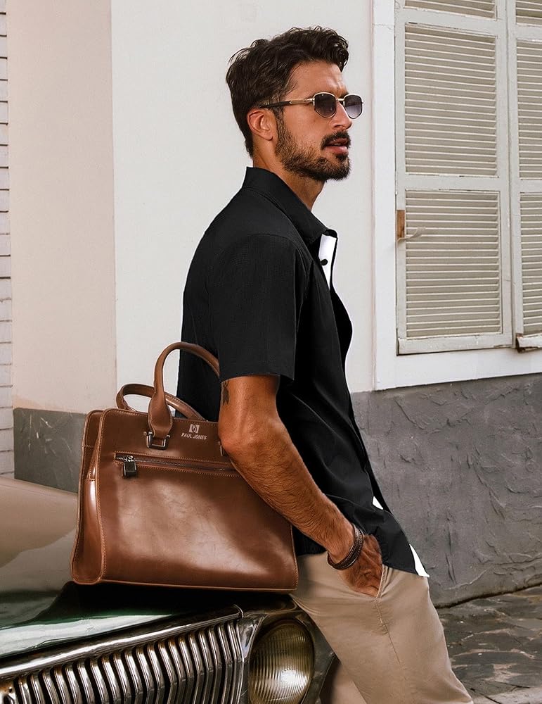 PJ PAUL JONES Mens Casual Shirts Short Sleeve Button Down Shirts Summer Wrinkle-Free Shirts with Pocket Black