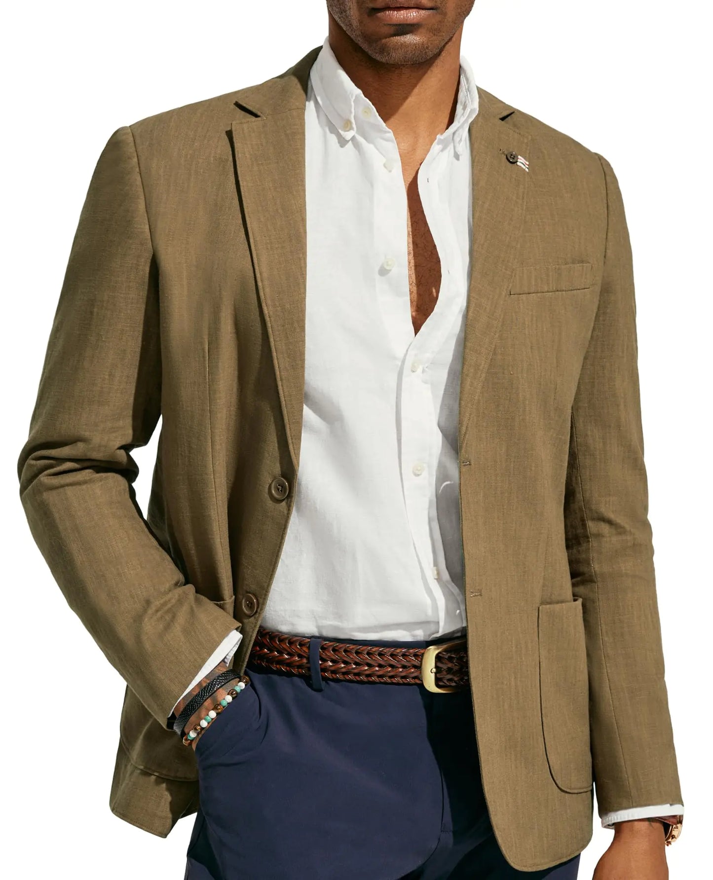 PJ PAUL JONES Mens Two Button Lightweight Sport Coat Casual Slim Fit Unlined Cotton Blazers Linen Blazer Notched Lapel Dark Khaki XL