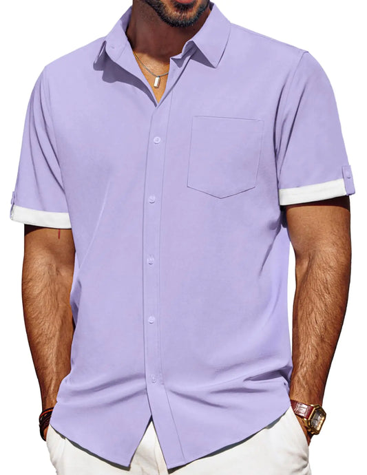 PJ PAUL JONES Shirts for Men Casual Button Down Summer Beach Shirts for Holiday Purple