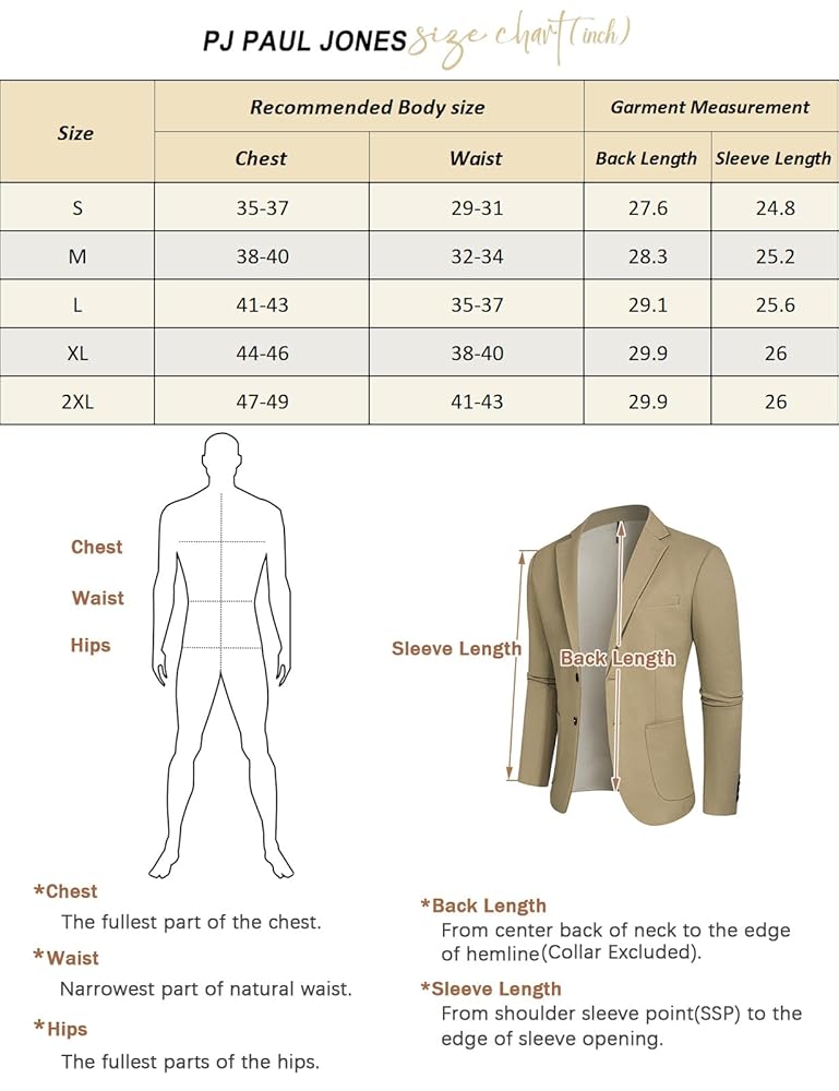 PJ PAUL JONES Mens Sport Coats and Blazers Casual Lightweight Sport Coat with Pockets Two Button Blazer