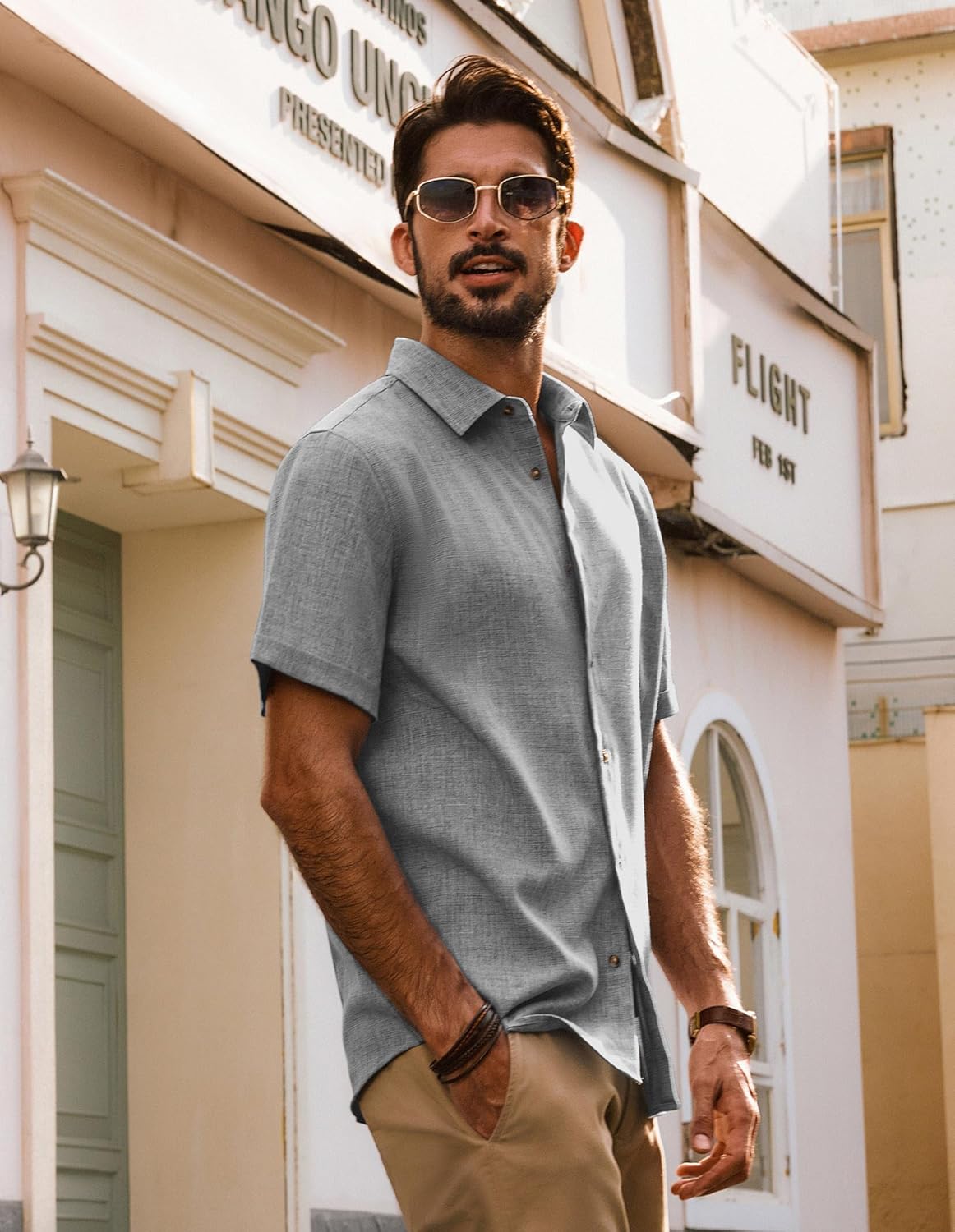 PJ PAUL JONES Mens Green Shirts Button Down Short Sleeve Shirt Casual Lightwieght Shirts Wrinklefree