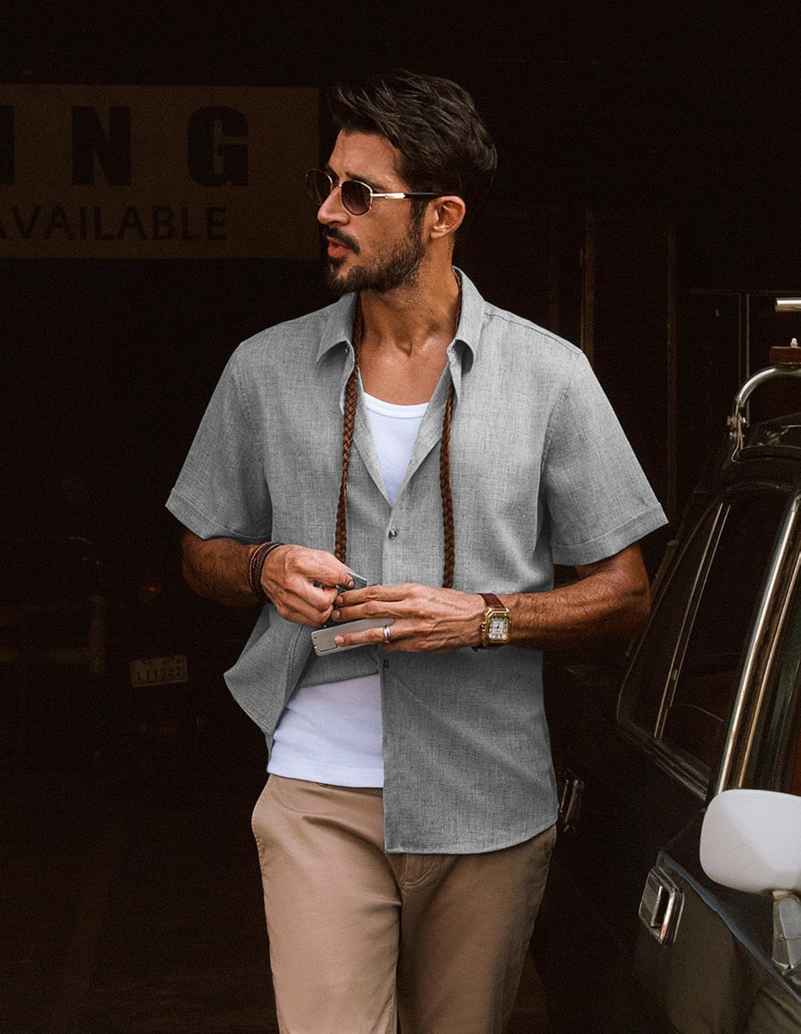 PJ PAUL JONES Mens Green Shirts Button Down Short Sleeve Shirt Casual Lightwieght Shirts Wrinklefree