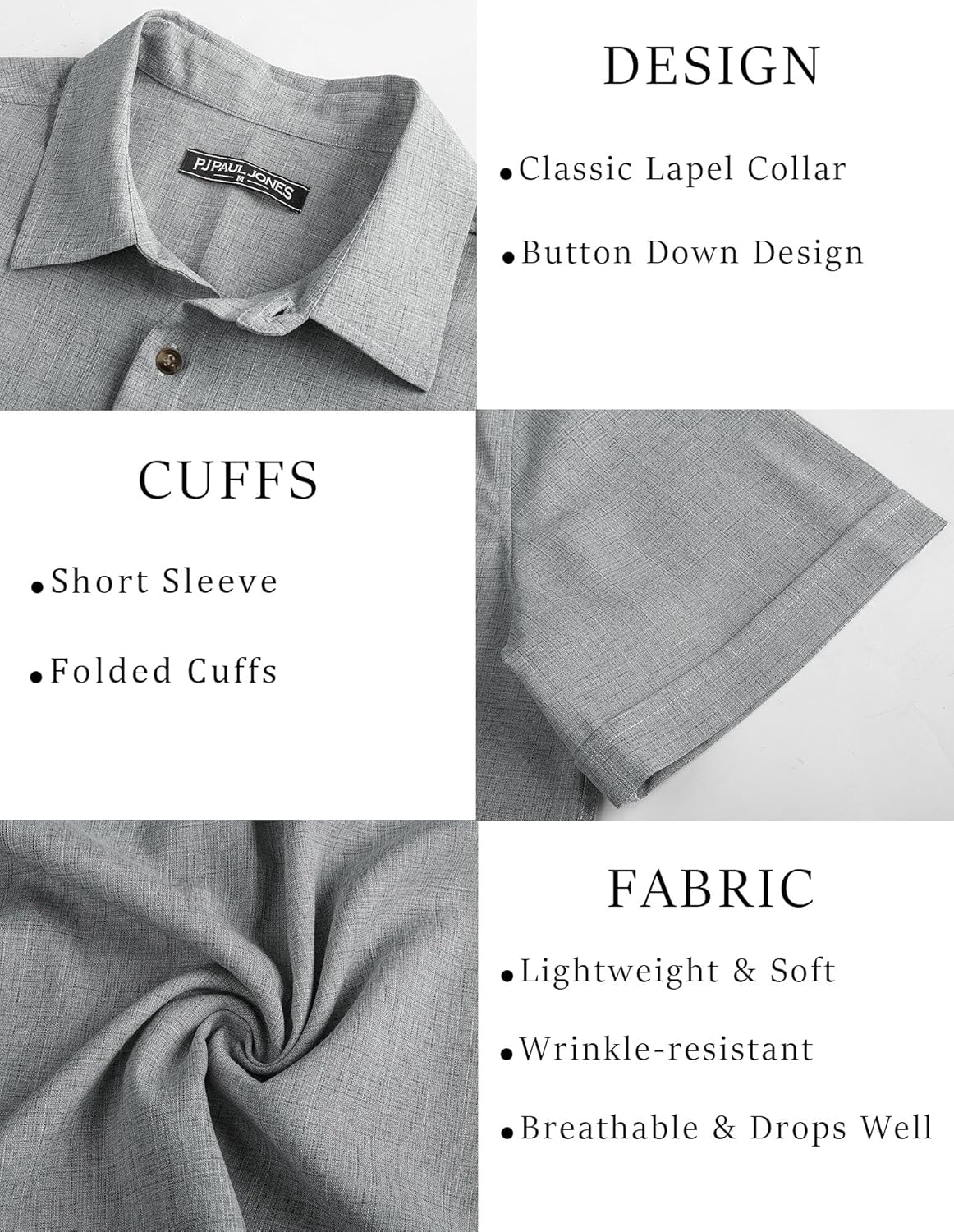 PJ PAUL JONES Mens Green Shirts Button Down Short Sleeve Shirt Casual Lightwieght Shirts Wrinklefree