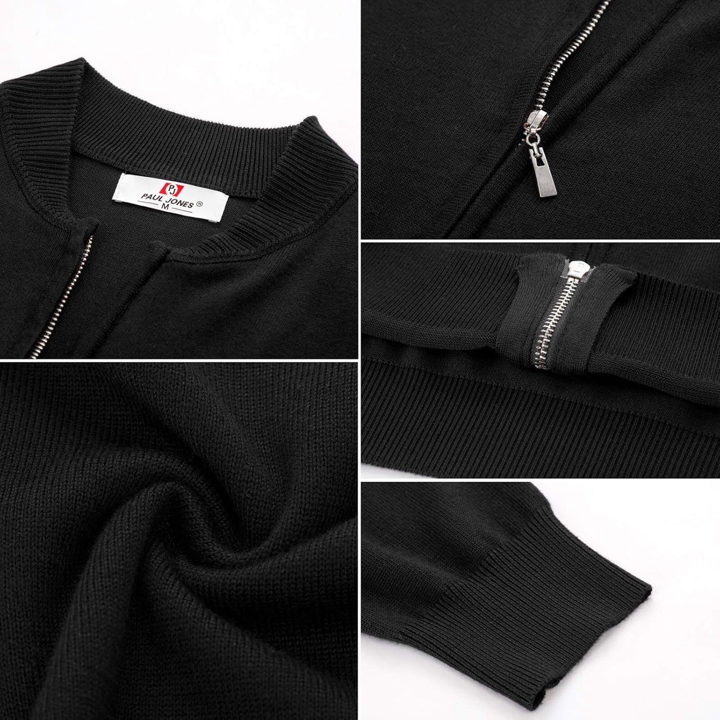 PJ PAUL JONES Mens Stand Collar Cardigan Sweater Zip Up Sweater Jacket Outerwear Black XL