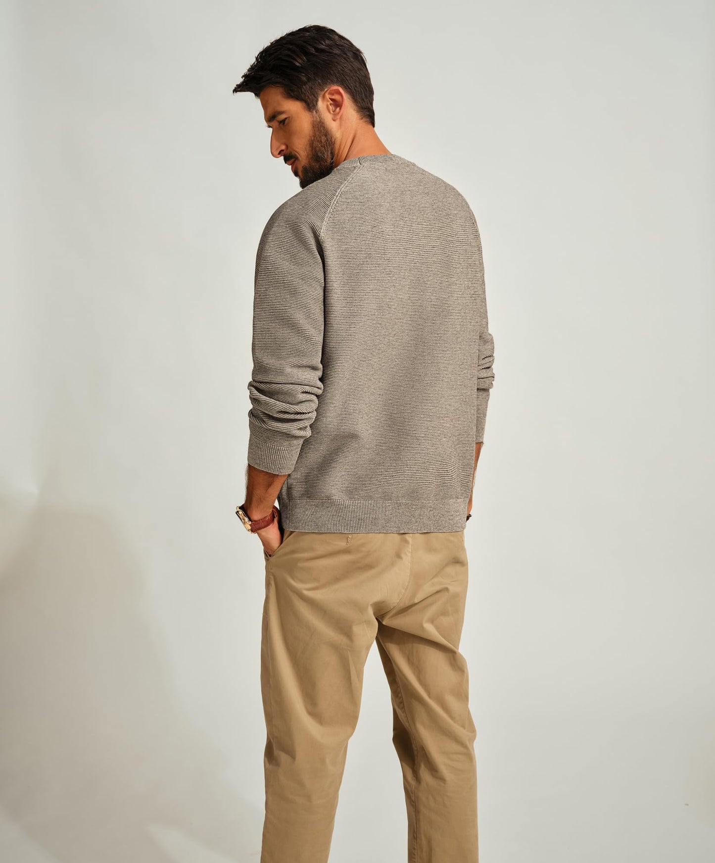 PJ PAUL JONES Mens Sweater Crewneck Long Sleeve Knit Textured Basic Casual Comfy Holiday Pullover Sweater for Mens Fashion Trendy Khaki L