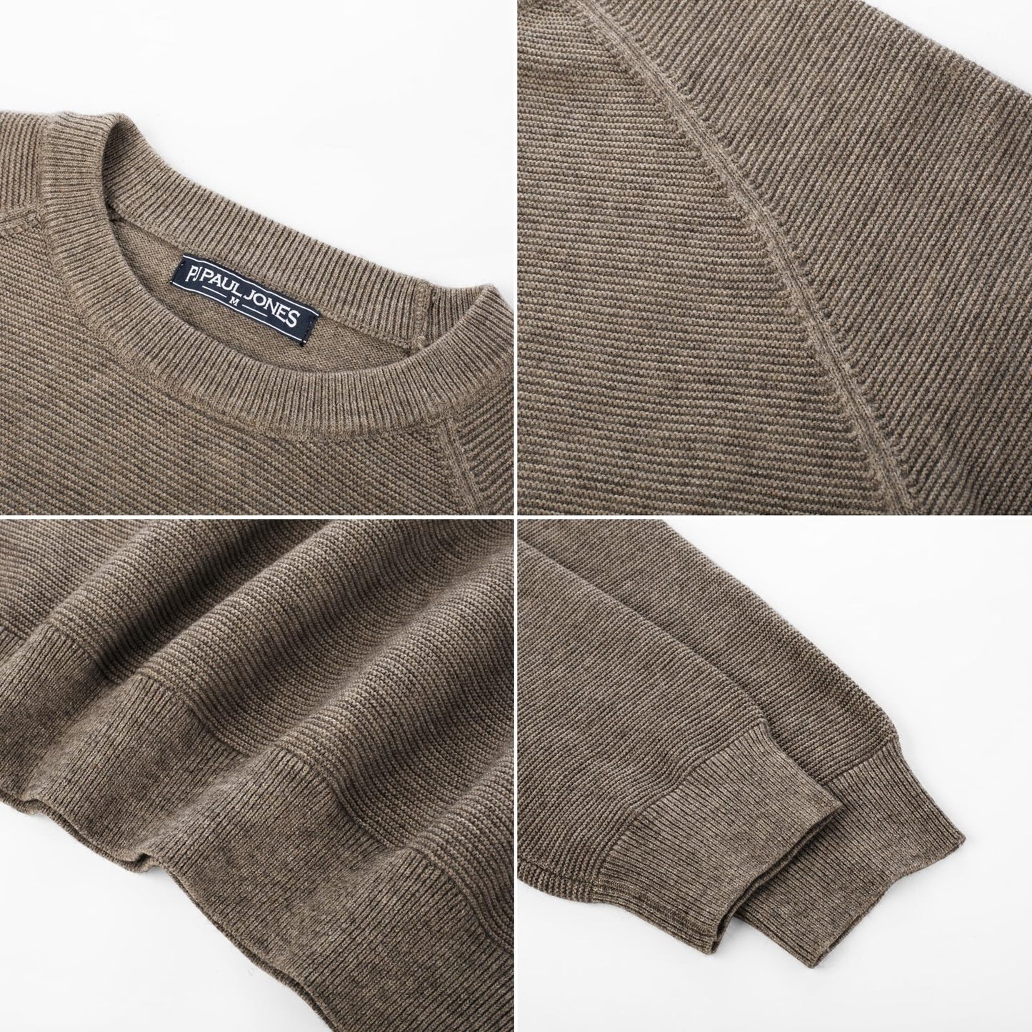 PJ PAUL JONES Mens Sweater Crewneck Long Sleeve Knit Textured Basic Casual Comfy Holiday Pullover Sweater for Mens Fashion Trendy Khaki L