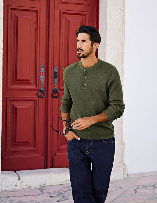 PJ PAUL JONES Mens Sweater Casual Knitted Thermal Pullover Sweater for Outdoor Army Green
