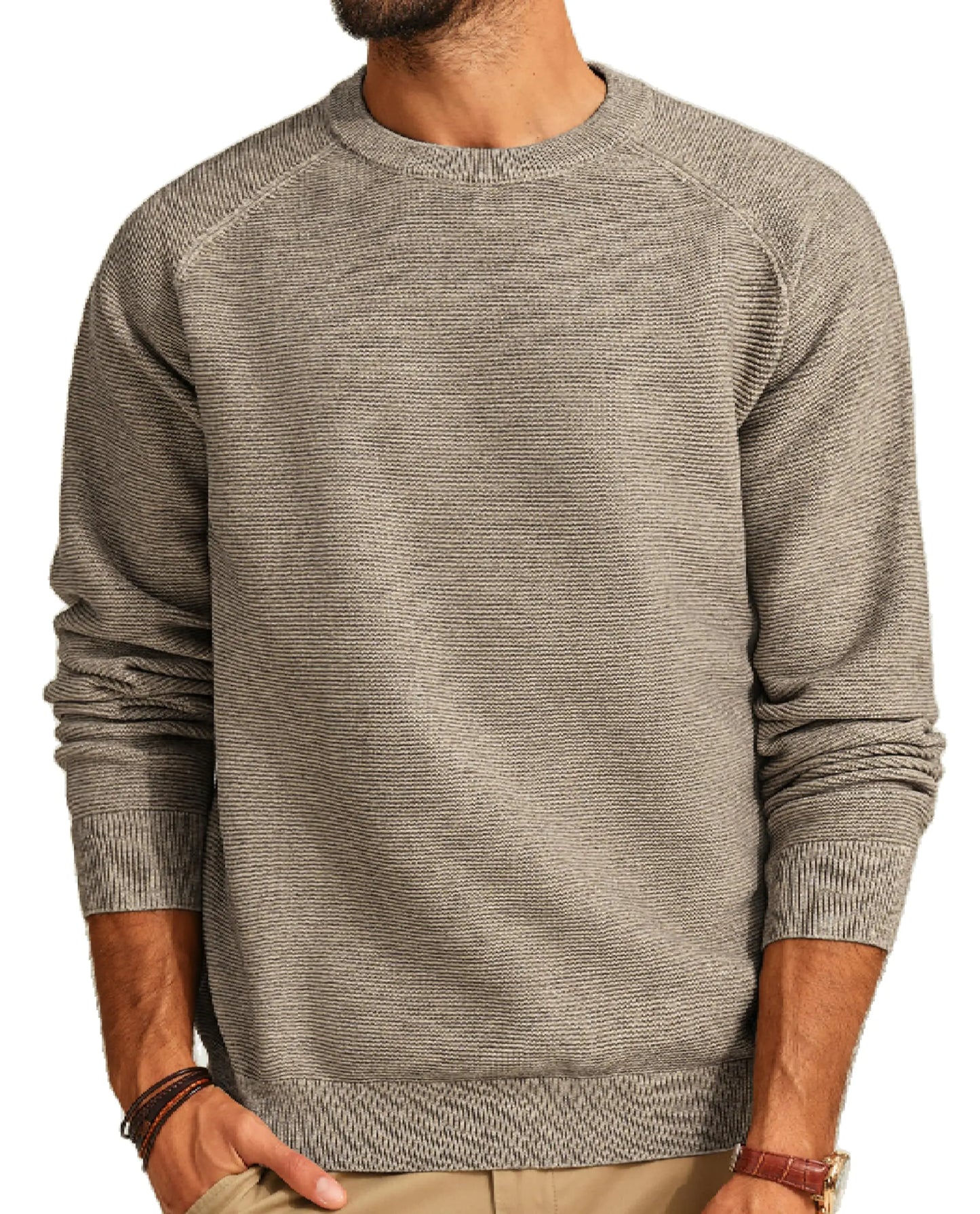PJ PAUL JONES Mens Sweater Crewneck Long Sleeve Knit Textured Basic Casual Comfy Holiday Pullover Sweater for Mens Fashion Trendy Khaki L