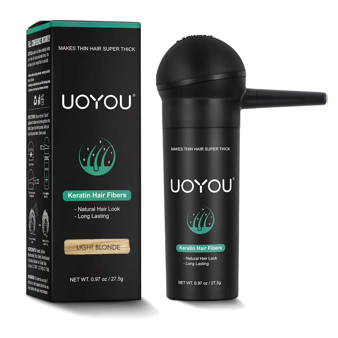 UOYOU LIGHT BLONDE Hair Fibers for Thinning Hair 27.5g Bottle with Applicator | Natural Keratin Hair Fibers Concealer for Hair Loss for Men and Women | Hair Building Fibres Powder [LIGHT BLONDE]