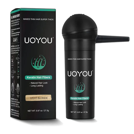 UOYOU LIGHT BLONDE Hair Fibers for Thinning Hair 27.5g Bottle with Applicator | Natural Keratin Hair Fibers Concealer for Hair Loss for Men and Women | Hair Building Fibres Powder [LIGHT BLONDE]