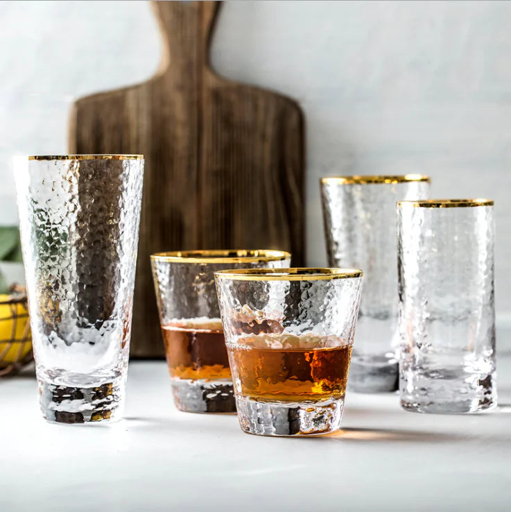 Japanese Hammered Glass Cup with Gold Trim