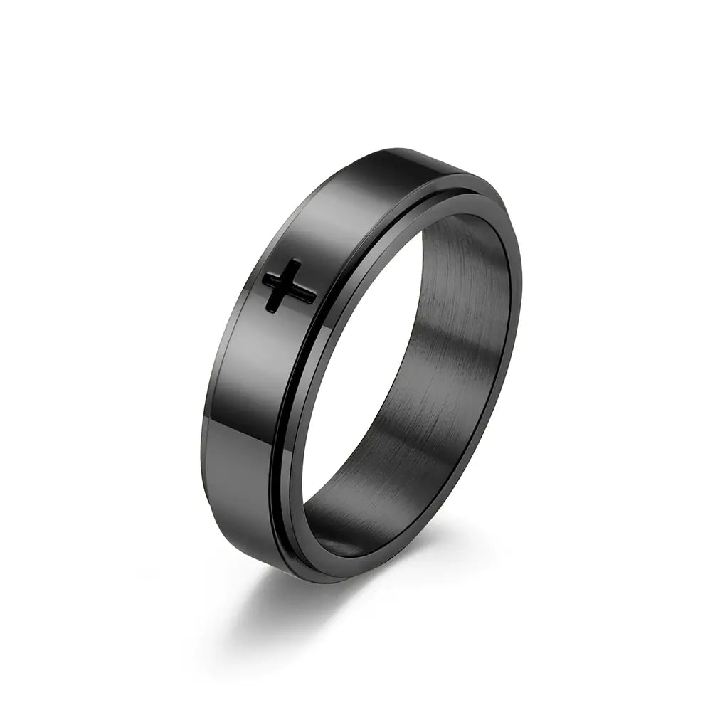 Minimalist Cross Rotatable Stainless Steel Ring