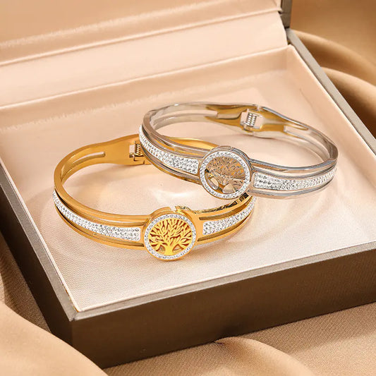 Titanium Steel Vacuum Electroplating Life Tree Bracelet