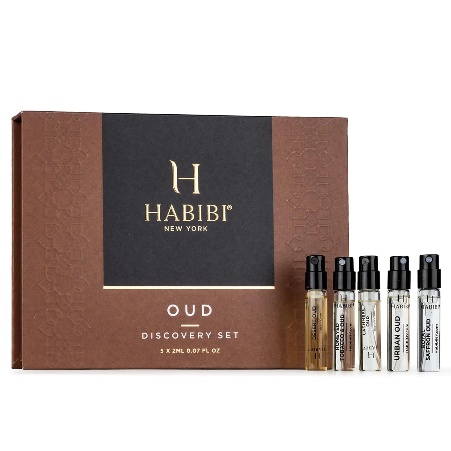H HABIBI Discovery Oud Perfume for Women & Men Sample Set - Travel Size Oud-Based Mens & Womens Fragrances - Luxury Scents Developed by Master Perfumers - 6 X 2ml Mini Perfumes for Men & Women