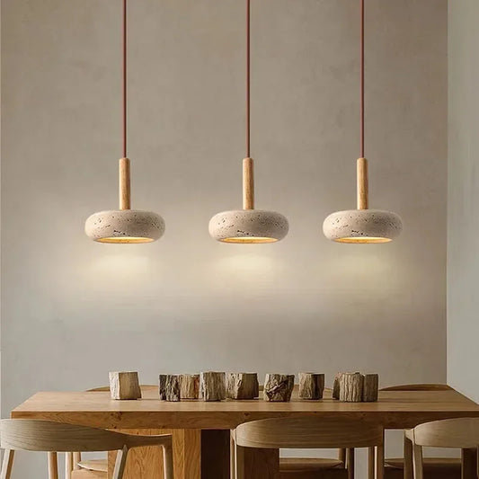 Wabi-Sabi Travertine Pendant Light – Modern Japanese Marble Hanging Lamp