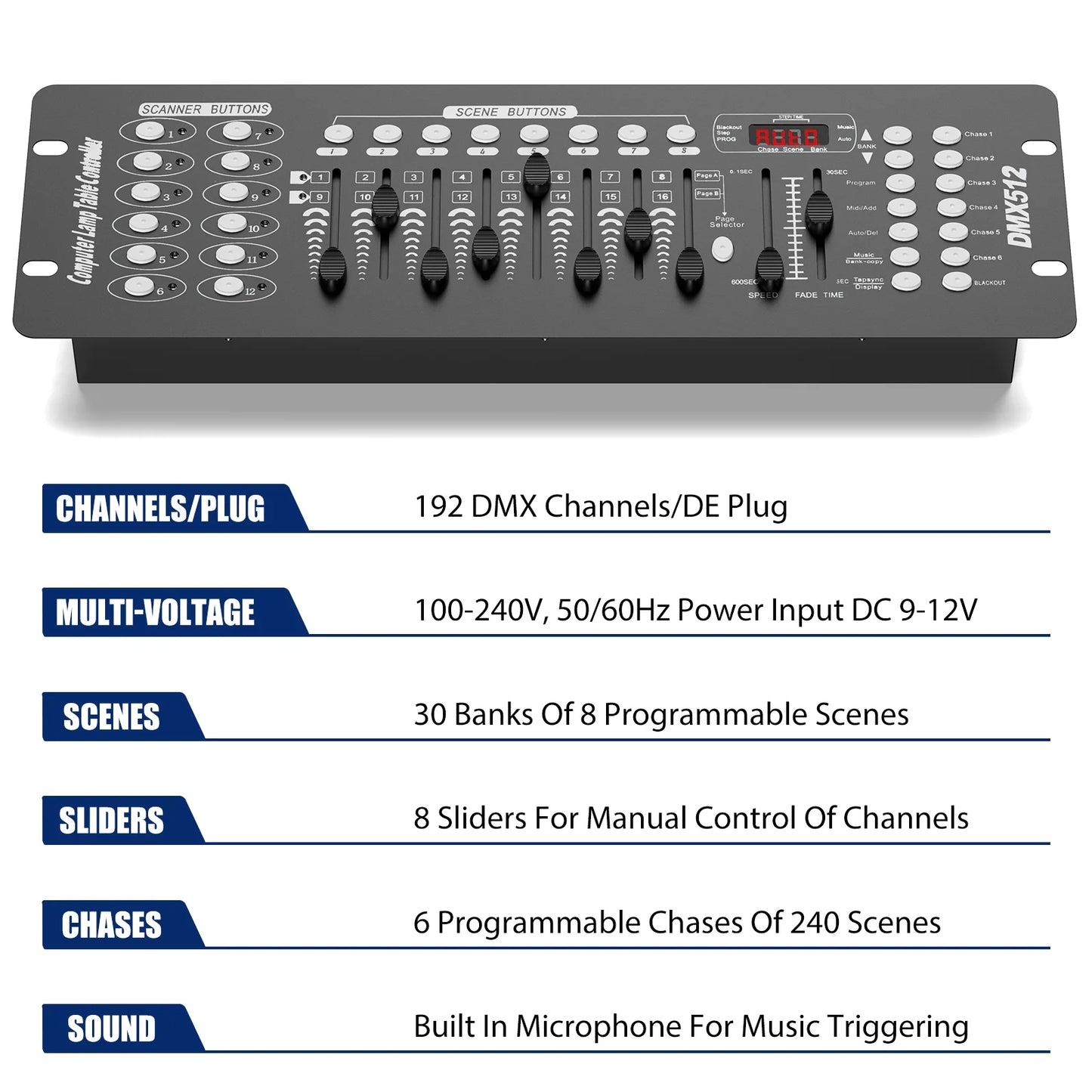 Somspot 192 DMX Controller DJ Equipment DMX 512 Grand Console Stage Lighting Controller For Par Light Moving Head Clubs Concerts