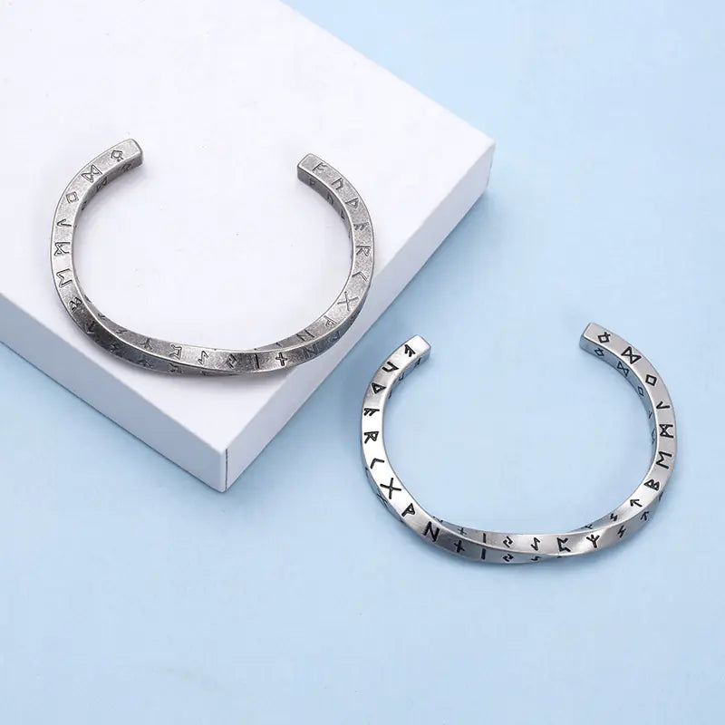 Viking Text Bracelet in Twisted Titanium Steel Design