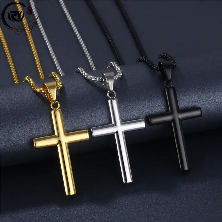 Minimalist Stainless Steel Cross Pendant Necklace for Men