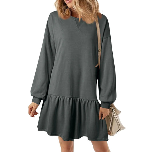 Sweatshirt Dress Women 2024 Fall Long Sleeve Elegant Tennis Athletic Sweatshirt Crewneck Rib Knit Sport Pullover Tops Casual Patchwork Loose Sweaters Dress(B-Dark GrayMedium)