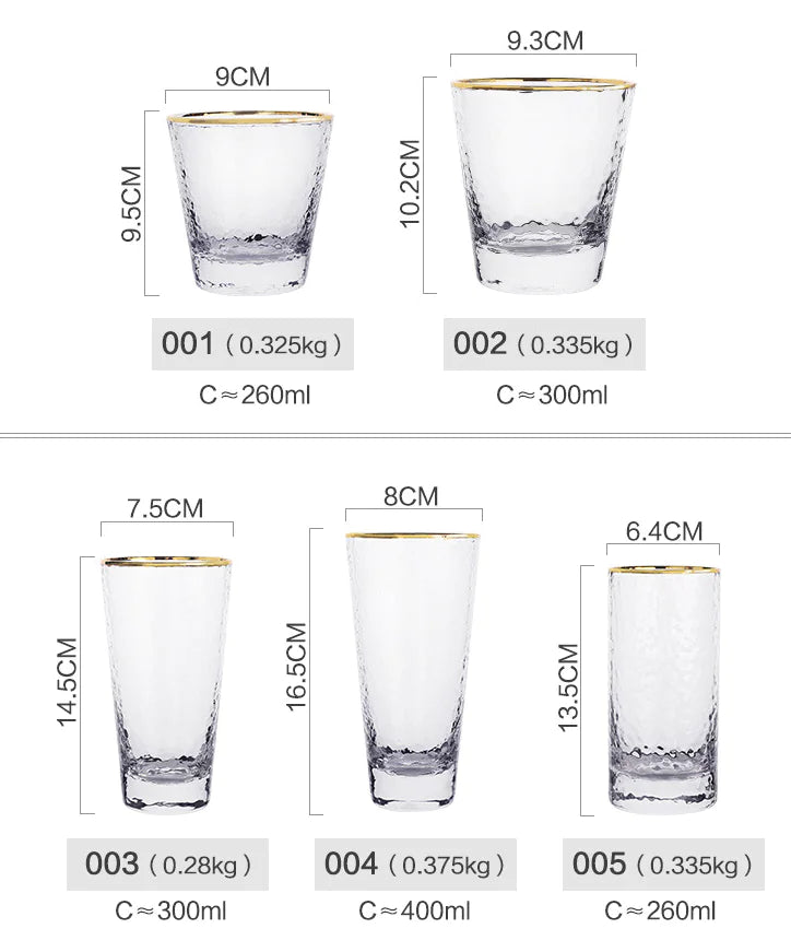 Japanese Hammered Glass Cup with Gold Trim