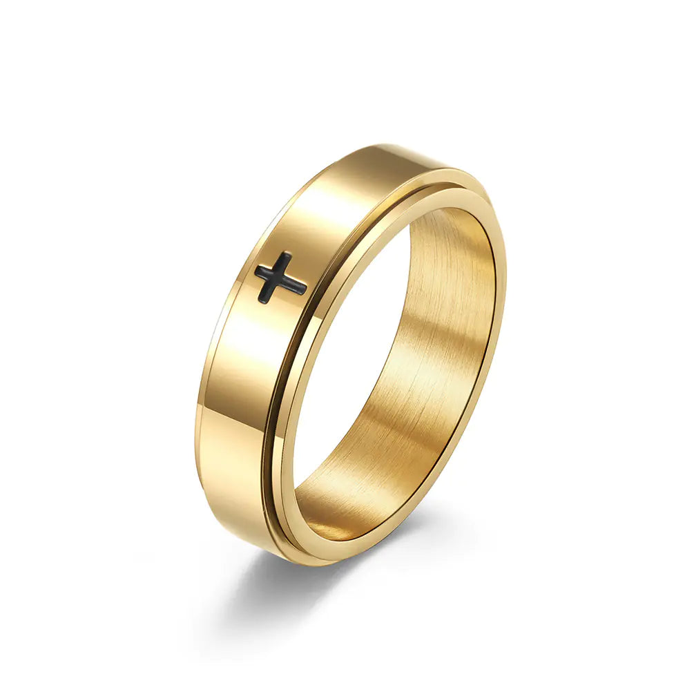 Minimalist Cross Rotatable Stainless Steel Ring