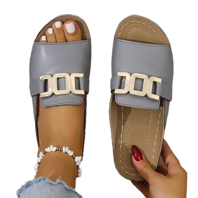 Wedge Platform Slippers Women's Plus Size Casual Metal Buckle Peep Toe Sandals
