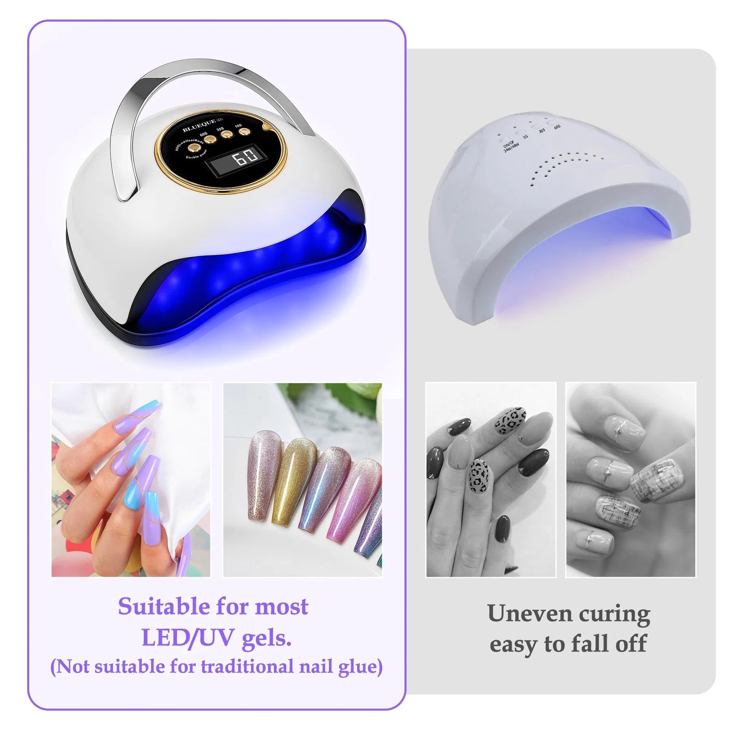 YEVYO 180W UV LED Nail Lamp With 3 Timers And Automatic Sensor Professional Nail Light - White