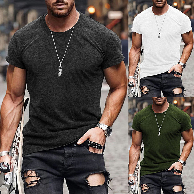 Men's Casual Short Sleeve T-shirt Summer Fashion Solid Color Tops