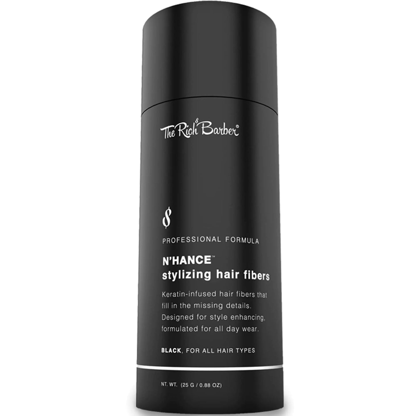 The Rich Barber N’Hance Hair Building Fibers 3 Month Supply - Barber Hair Thickening Fibers 25 grams - Grey Hair Concealer Spray - Sharper Hairlines Thicker Beard & Fuller Hairstyling (Black)