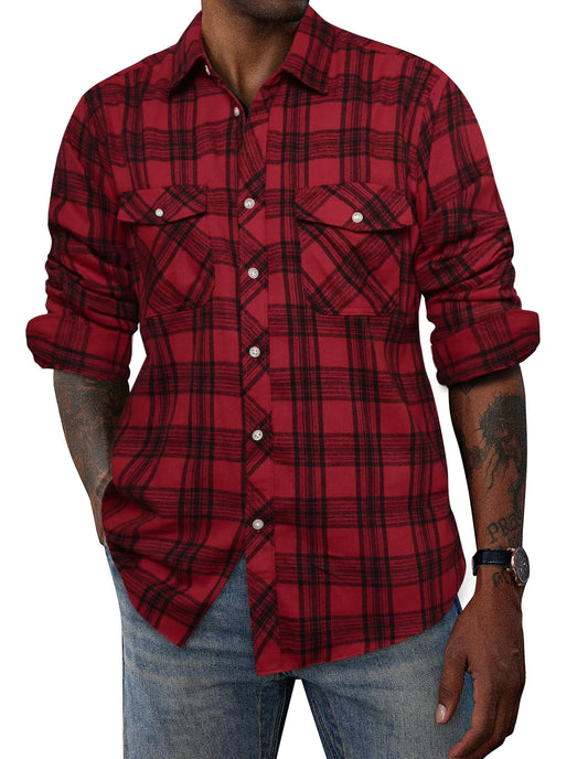 PJ PAUL JONES Mens Flannel Shirts Long Sleeve Button Up Plaid Shirt Matching Shirts for Couple Christmas