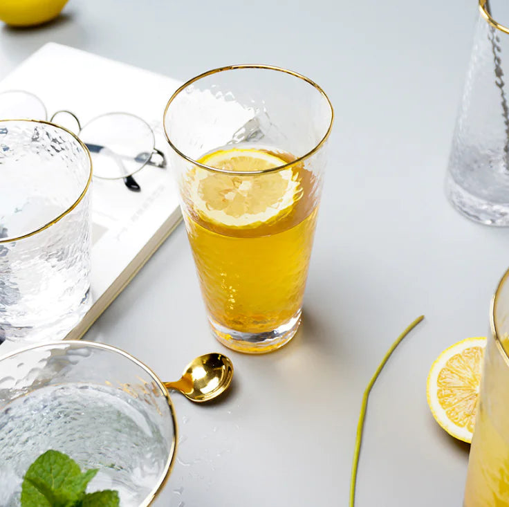 Japanese Hammered Glass Cup with Gold Trim