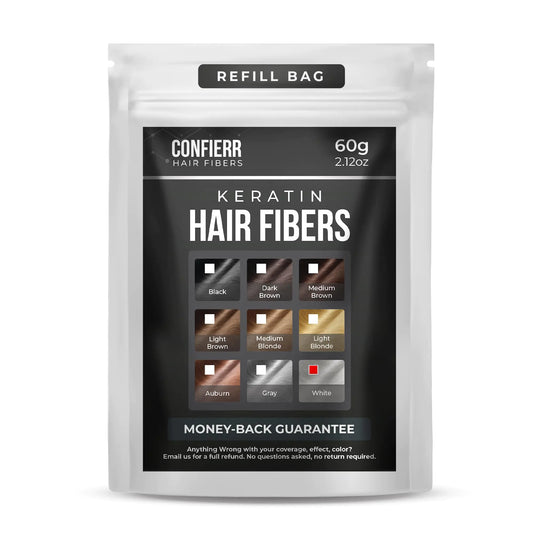 CONFIERR Keratin Hair Fibers Refill Bag for Men & Women - Fill In Fine or Thinning Hair Bald Spots Instantly Thicker & Fuller Hair (White 60g)