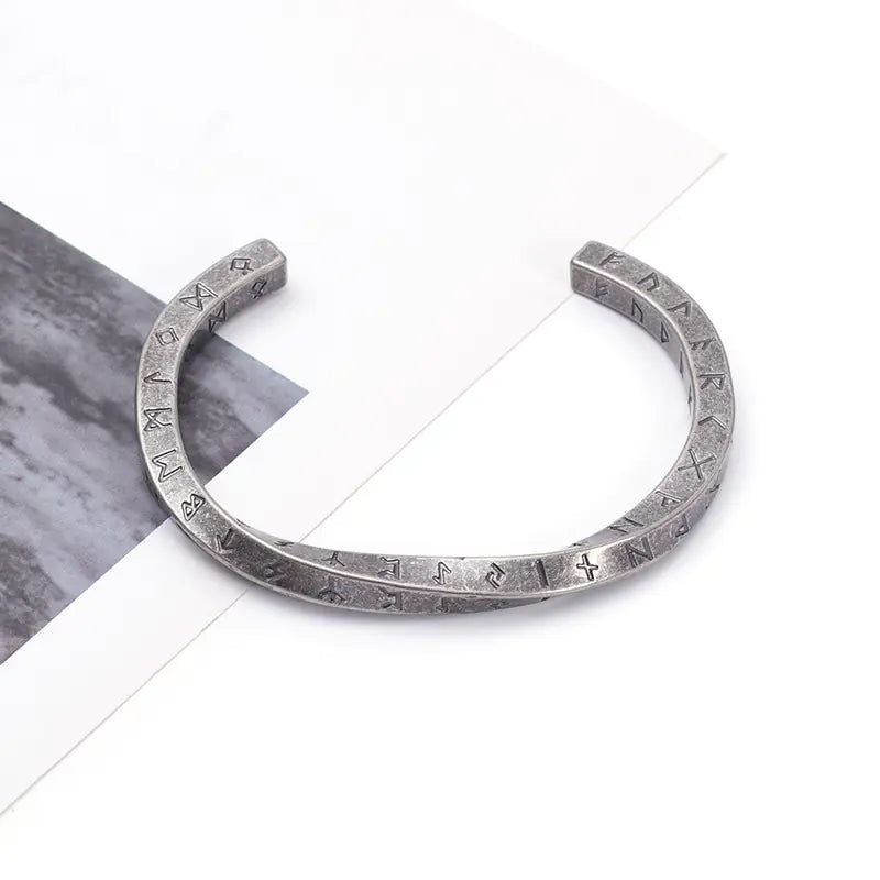 Viking Text Bracelet in Twisted Titanium Steel Design