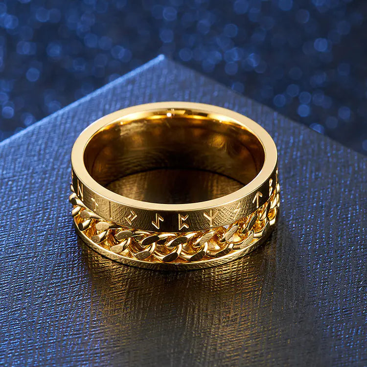 Titanium Steel Viking Text Chain Ring - Rotatable Design