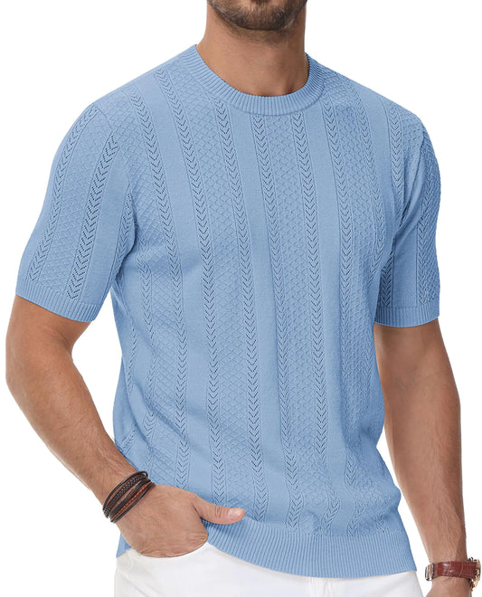 PJ PAUL JONES Mens T-Shirts Light Weight Cut-Off Knit Tee Spring Regular Fit Casual Tops Light Blue Mens Shirt Fashion Trendy M