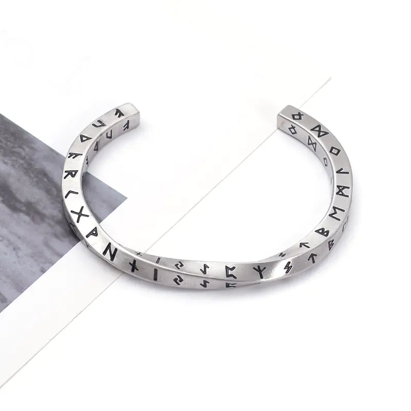 Viking Text Bracelet in Twisted Titanium Steel Design