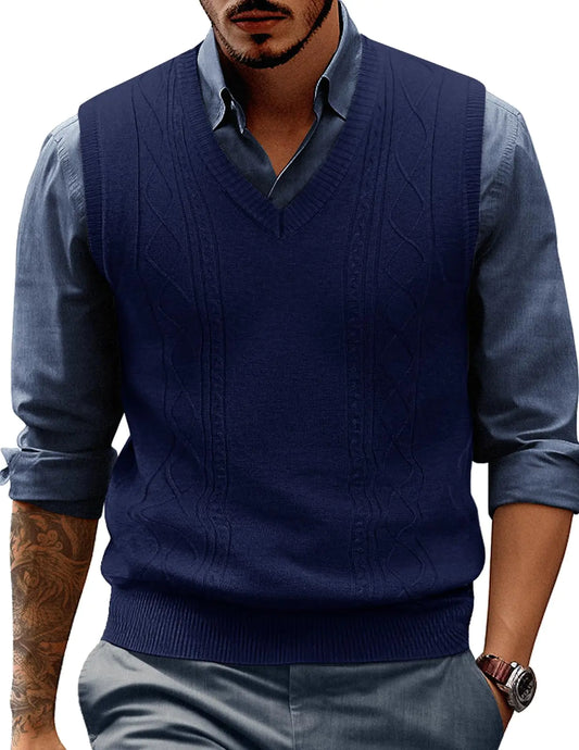 Paul Jones Mens V Neck Sweater Vest Knitted Pullover Sweaters Vest Size M Blue