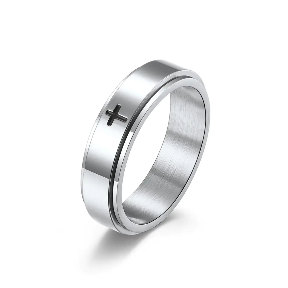 Minimalist Cross Rotatable Stainless Steel Ring