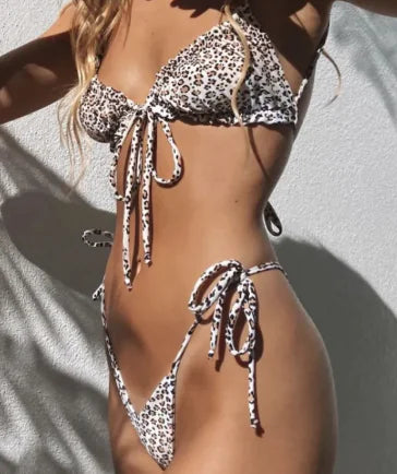 Leopard Print Backless Bikini